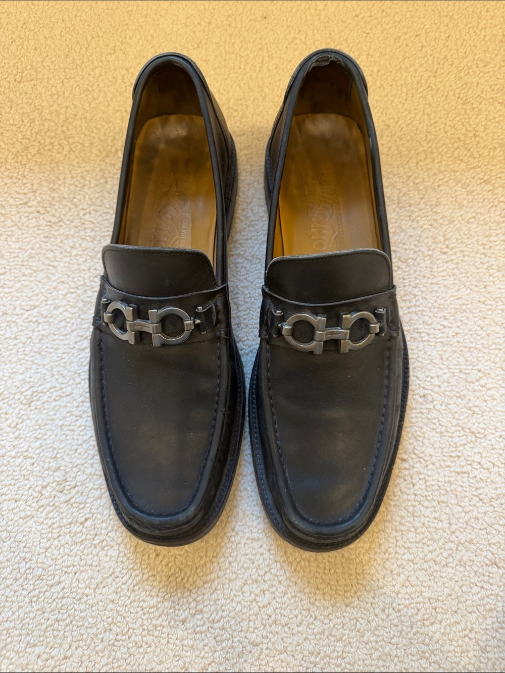 Salvatore Ferragamo Black Leather Gancini Bit Loafers